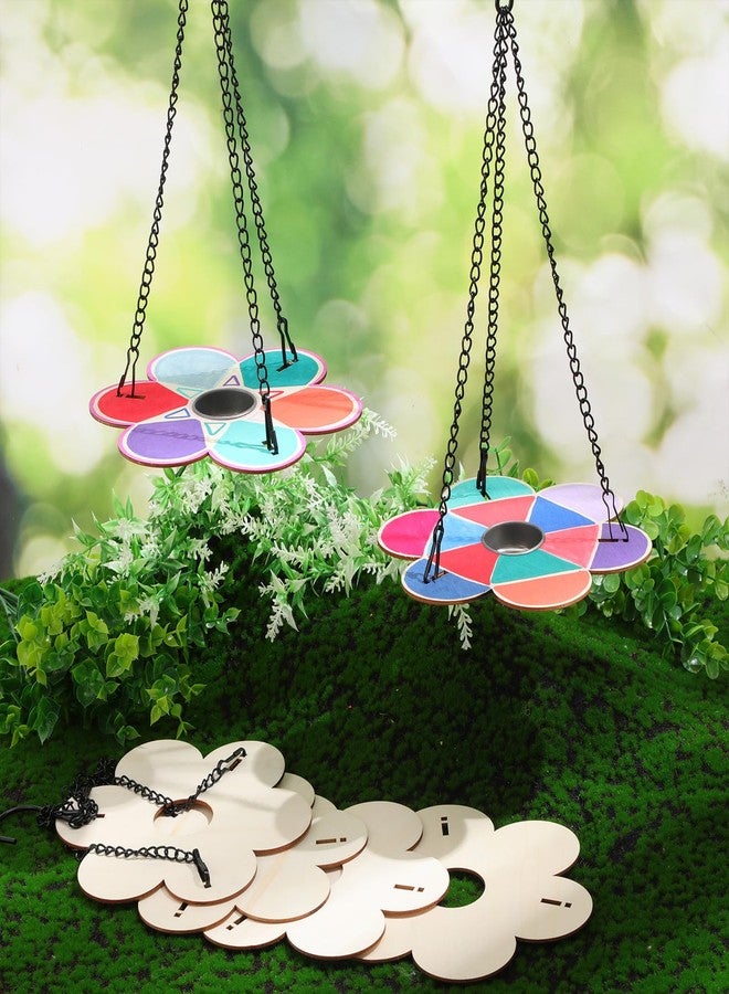 DoubleFill مجموعة أدوات صنع مغذيات الطيور من دبل فيل، 12 قطعة، للأطفال من سن 3 إلى 8 سنوات. اصنع بنفسك مغذيات طيور خشبية على شكل زهور مع سلاسل وأوعية ألومنيوم. اصنعها بنفسك وقم بتلوينها بنفسك، مثالية للأنشطة الخارجية في الحديقة (زهرة). - Image 4